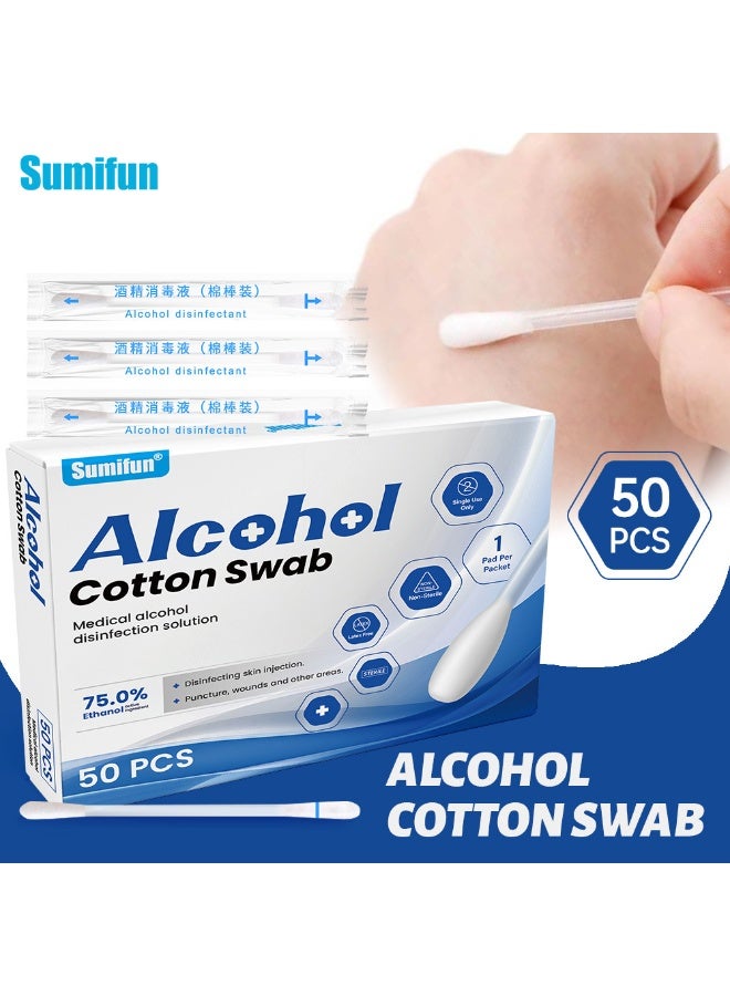 SumiFun Double-Headed Alcohol Swabs, Individually Packaged Portable Disinfecting Swabs, Injection Cleaning/Wound Care/Home & Travel Essentials, Sterile and Hygienic (50 swabs) - Image 1